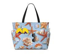 ERhoug Starfish And Seashell Pattern Print Large Beach Bag Tote, Waterproof And Sandproof Travel Bag For Women With Zipper And Wet Pocket