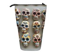 ERhoug Sugar Skulls Print Pencil Case Bag, Telescopic Pen Holder, Standing Stationery Pouch, Cute Organizer for Office, Makeup, Cosmetics