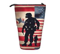 ERhoug Us Military Soldiers Patriotic Memorial Day Print Pencil Case Bag, Telescopic Pen Holder, Standing Stationery Pouch, Cute Organizer for Office, Makeup, Cosmetics