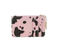 ERHTGUO Cow Pattern Credit Card Bag with Multiple Slots Ultra-Thin Coin Change PU Zipper Key Chain(Pink)