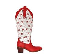ERHTGUO Women White Pull-on Knee High Cowgirl Boots With Bow Big Size Comfy Cowboy(SH240901C,37)