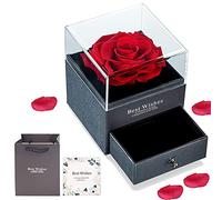 ERHUAN Real Rose Gift Box, Eternal Rose Jewelry Gift Box, Rose Gift Box, Preserved Real Flower Box, Preserved Rose Jewelry Gift Box, with Gift Bag And Handwritten Greeting Card, for Love Ones, Women