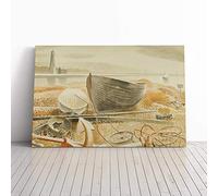 Eric Ravilious Anchor and Boats Canvas Print | Gallery Wrapped 30mm Frame Wall Art | 30x20 inches | Ready to Hang | Modern Beach Picture | Living Room Bedroom Lounge Office