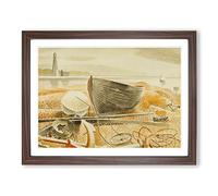 Eric Ravilious Anchor and Boats Classic Painting Framed Print | A4 Walnut Framed Wall Art | Ready to Hang | Classic Historical Picture | Living Room Bedroom Lounge Office