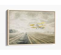 Eric Ravilious Tiger Moth Yellow Canvas Floater Frame Print Picture Art - Light Oak Frame 36 inch wide x 24 inch high