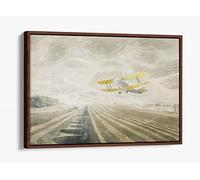 Eric Ravilious Tiger Moth Yellow Canvas Floater Frame Print Picture Art - Walnut Frame 24 inch wide x 16 inch high