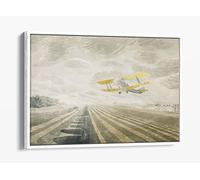 Eric Ravilious Tiger Moth Yellow Canvas Floater Frame Print Picture Art - White Frame 36 inch wide x 24 inch high