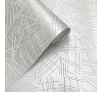 Erica Wakerly Tilt White Flock / Silver Lustre Wallpaper - 10m roll