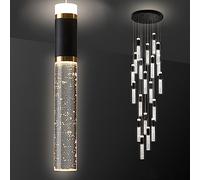 ERICAT 20-Light Modern Kitchen Island Dimmable LED Modern Black Gold Ceiling Pendant Light Living Room Bedroom Foyer LED 144W Stairs Large Chandelier