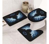 ERICAT Bathroom Rugs Sets 3 Piece,Feathers Light Artistic Blue Angel Wings on Angelic Author,Non Slip Absorbent Microfiber Bath Mat Machine Washable Bathroom Floor Mats