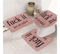 ERICAT Bathroom Rugs Sets 3 Piece,Funny Letter Fuck It Just Get Naked on Rose Pink Sparkling Glitter,Non Slip Absorbent Microfiber Bath Mat Machine Washable Bathroom Floor Mats