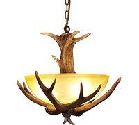 ERICAT Retro Antlers Living Room Bedroom Decorative Chandelier 3 Lights Vintage Resin Pendant Light with Frosted Glass Shell Shade Rustic Stag Horn Ceiling Light for Farmers