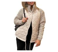 ERICAT Women's Knit Patchwork Puffy Jacket, Casual Solid Color Stand Collar Zipped Jacket Winter Warm Coat
