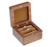 ERICAT Wood Rins Box, Engagement Rings Holder Square Jewellery Organizer Boxes Double Rings for Wedding Ceremony Rings Storage/647
