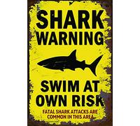 EricauBird Shark Sign Large Yellow Warning Funny Metal Sign With Bite Mark Metal Signs Wall Decor Vintage Funny Cafe Bar Garage Yard Signs 8x12 inch