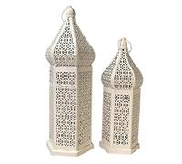 Ericetion 2pcs Moroccan Retro Hollow Led Wind Lamp White Iron Lantern Hotel Home Bedroom Living Room Decorative Lamp
