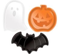 Ericetion 3 Pcs Halloween Sweet Bowl,Plastic Trick or Bowl with Bat Pumpkin Ghost Shape,Reusable Halloween Serving Dishes Pumpkin Plate for Candy, Snacks, Fruits, Cookies