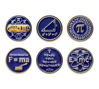 Ericetion 6pcs Mathematical Formula Lapel Pins Metal Brooches with Classic Physics Math Equations Badge for Bag Clothing