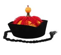 Ericetion Ancient Chinese Mandarin Hat with Pigtail Chinese Cultural Headwear Official Hat Qing Dynasty Hat Traditional Hanfu Hat Decorative for Cosplay