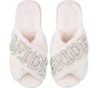 Ericetion Bride Slippers for Wedding White Soft Women's Wedding Shoes Bridal Slippers Fuzzy Slippers Cross Band House Slippers Open Toe Bridal Shower Party Bridesmaid Slippers