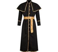 Ericetion Priest Costume Mens Priest Classical Catholic Black Monk Robe with Shawl Halloween Vicar Costumes Clergy Robe Costume