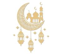 Ericetion Ramadan Decorations Wooden Eid Hanging Decorations for Home Room Door Wall,Golden Castle & Star Moon Eid Mubarak Decor for Islamic Muslim -fitr Party Supplies