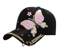 Ericetion Sequin Baseball Cap with Metal Rings, Butterfly Peaked Cap Girls Sun Hat Baseball Cap Outdoor Sports Accessories for Travel Beach Camping Daily