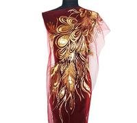 Ericetion Sequin Phoenix Feather Applique 1pc Wedding Gown Mesh Gauze Lace Trim Peacock Sewing Patch Diy Embroidery Accessories