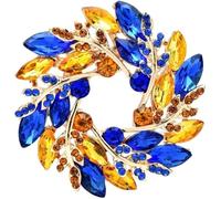 Ericetion Ukrainian Flag Brooch Wheat Ear Wreath Brooch Rhinestone Round Flowers Brooch Classical Olive Branch Circle Brooches Party Pins for Women