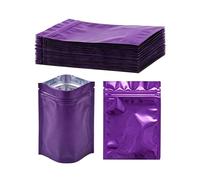 Ericotry 100 Pieces Mylar Foil Ziplock Bag Sample Pouch Self Sealing Double-Sided Color Flat Ziplock Bags Food Grade Storage Vacuum Sealer Perfect for Cosmetic Tea Powder Sample 8.5x13cm Purple