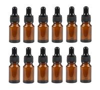ericotry 12PCS Amber Glass Dropper Bottle Empty Refillable Graduated Scale Dropper Container with Glass Pipette fro Aromatherapy Essential Oil Essence Liquid and Black Apron Cap (10ml)