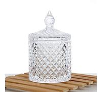 ericotry 1pcs 300m/10oz Empty Crystal Glass Candy Dish Jar with Lid Cylindrical Diamond Sugar Bowl Decorative Candy Jar(Transparent)