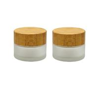 Ericotry 2PCS 15ML/0.5OZ Upscale Empty Refillable Frosted Glass Cream Jars Cosmetic Storage Container Sample Jars Pot with Natural Bamboo Lid and Inner Liners for Cream Lotion Ointments