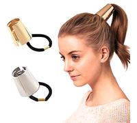 ericotry 2PCS Women Girls Metal Circle Hair Ties Ponytail Hair Cuff Elastic Hair Band Hair Rope Holder Hair Accessory (Gold + Silver)
