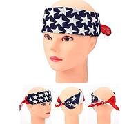 Ericotry 3PCS American Flag Stars Stripes Head Scarf Headbands Turban Twisted Head Wrap Fashion Workout Hairdressing Accessories Party Face Covering Headwear Mens Womens