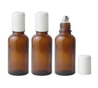 ericotry 3Pcs Empty Refillable Amber Glass Roll-on Roller Bottles with Stainless Steel Roller Balls and White Cap for Essential Oil Perfumes Lip Balms Attar Travel Container size 30ml