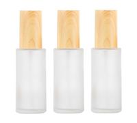 ericotry 3PCS Frosted Glass Pump Press Bottles Empty Refiilable Travel Cosmetic Containers Toiletries Vials Dispenser with Wood Grain Lid for Lotion Essentioal Oils Liquid Foundation (60ML/2OZ)
