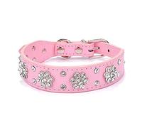Ericotry Adjustable Pet Dog Leash Pet Collars Necklace Rhinestone Bling Flower Studded PU Leather Dog Collar For Medium Pet Dogs (Pink)