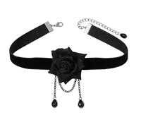 ericotry Elegant Retro Rose Flower Collarbone Chain Clavicle Neck Decoration Accessory Gothic Lolita Black Lace Collar Choker Ornament Wedding Halloween Accessories for Lady (Black)