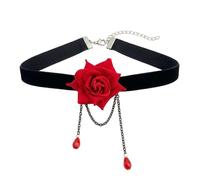 ericotry Elegant Retro Rose Flower Collarbone Chain Clavicle Necklace Gothic Lolita Black Lace Collar Choker Ornament Wedding Halloween Accessories (Red)