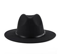 ericotry Unisex Classic Wool Blend Fedora Hat with Belt Buckle Wide Brim Hat Church Derby Cap Jazz Hat Trilby Caps for Men Women Wedding Party Talent Show Performance and Daily Wear Black
