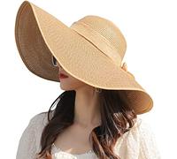 ericotry Womens Folable Floppy Hat Wide Floppy Brim Summer Beach Sun Hat Large Brimmed Garden Beach Sun Hat Big Summer Sun Hat Straw Cap Party Garden Travel (Khaki)