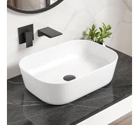 Eridanus 18" x 13" Bathroom Vessel Sink Above Counter Rectangle, Countertop Bathroom Sink Ceramic, Sleek and Contemporary, Glossy White