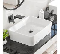 Eridanus 19" x 14" Bathroom Vessel Sink Above Counter Rectangle, Countertop Bathroom Sink Ceramic, Sleek and Contemporary, Glossy White
