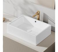 Eridanus 20" x 14" Rectangle Bathroom Vessel Sink, Overflow Countertop Bathroom Sink Ceramic, Sleek and Contemporary, Glossy White
