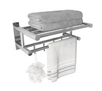 Eridanus Bathroom Towel Rack with Sliding Hooks, Wall-Mounted Towel Rail Stainless Steel Towel Holder with Dual Row Towel Shelf, Hotel Style Shower Shelf Organizer, Chrome - 40 cm Long