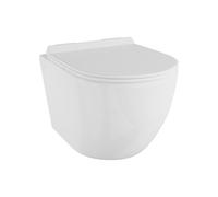 Eridanus Compact Wall Hung Toilet Bathrooms, Ceramic Rimless Design with Integrated WC Pan and Quick Release Soft Close Seat, Glossy White - 490 x 360 x 360mm