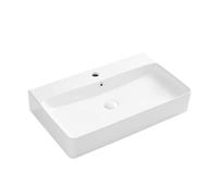 Eridanus Glossy White Ceramic Basin with Overflow, Rectangular Wall-Hung Sink for Countertop Installation, Vitreous China Square Washbasin for Cloakroom Vanities, Vessel Sink 710 x 420 x 130mm
