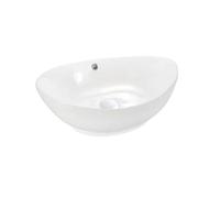 Eridanus Oval Ceramic Countertop Bathroom Vessel Sink, Elegant Vitreous China Basin for Cloakroom Vanity, White Gloss - 600 x 370 x 190mm