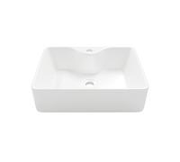 Eridanus Rectangle Vessel Sink with Faucet Hole, Ceramic Countertop Bathroom Washbasin, Vitreous China Cloakroom Basin Sink for Lavatory, Bathroom, Vanity Unit, White Gloss - 490 x 370 x 140mm